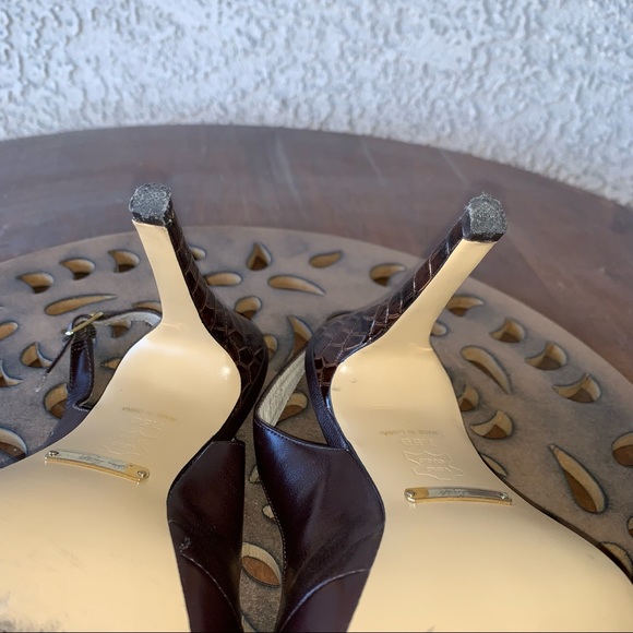 ABS Brown Leather Peep Toe Sling Back High Heeled Shoes Sz 7.5B - Picture 10 of 11